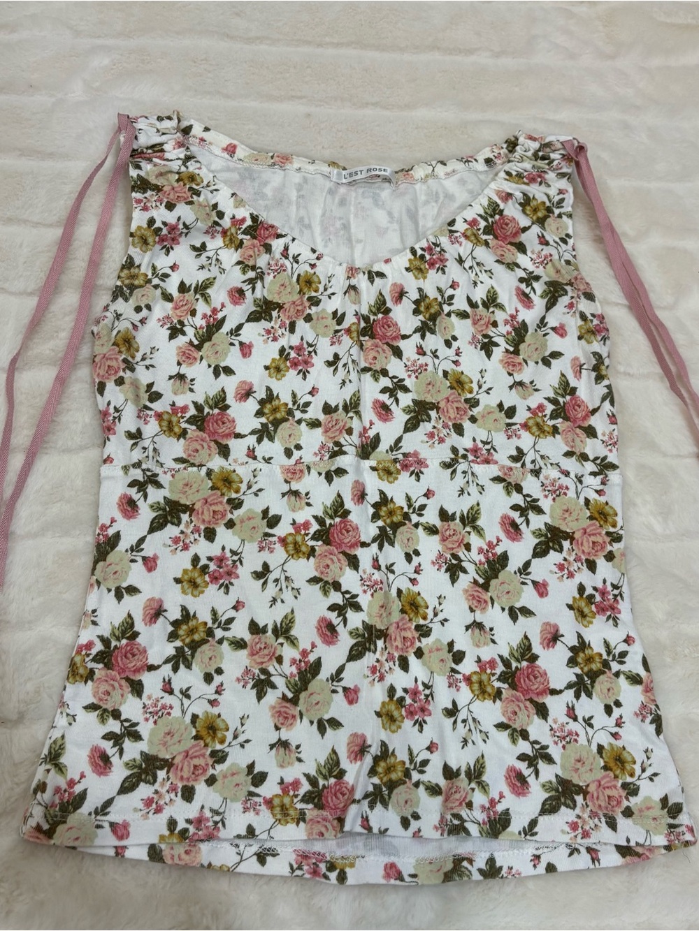 Lightweight White Floral Tie-Shoulder Tank Top